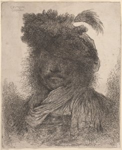 Homme Barbu au Visage Ombragé, Portant une Écharpe et un Chapeau à Plume - Giovanni Benedetto Castiglione