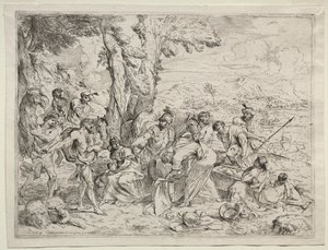 Laban cherchant des idoles dans les bagages de Rachel - Giovanni Benedetto Castiglione