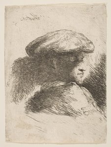 Homme de profil tourné vers la droite, portant un chapeau de fourrure, de la série 