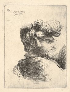 Homme de profil face à droite, portant un chapeau de fourrure, de la série des Petites Têtes en Orient - Giovanni Benedetto Castiglione
