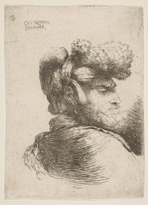 Homme de profil tourné à droite, portant un chapeau de fourrure, de la série des petites têtes, vers 1645-1650 - Giovanni Benedetto Castiglione