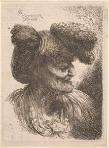 Vieil homme portant un turban orné de fourrure, face à droite