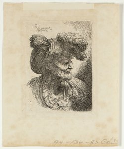 Vieil homme portant un turban orné de fourrure, face à droite, des Petites études de têtes en coiffure orientale