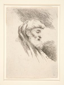 Vieil homme à longue barbe, de profil, tourné vers la droite - Giovanni Benedetto Castiglione