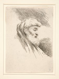 Vieil homme à longue barbe, de profil, tourné vers la droite, de la série Les petites têtes d