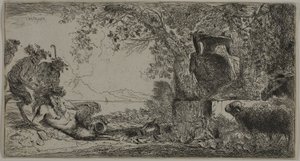 Pan allongé devant un grand vase