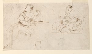 Femme assise, mère et enfant - Giovanni Benedetto Castiglione