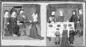 Décaméron,Gilette demande au roi de pouvoir épouser Beltramo di Rossiglione; Giletta présente ses enfants à Beltramo. Troisième journée, nouvelle 9 - Giovanni Boccaccio