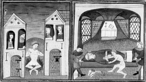 Décaméron, Andreuccio tombe dans les latrines; Andreuccio aide à piller la tombe de l’évêque. Deuxième journée, nouvelle 5