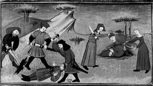 Décaméron, Lorenzo est tué par les frères de Lisabetta; Lisabetta cache la tête du bien-aimé dans un vase. Quatrième journée, nouvelle 5