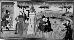 Décaméron, Masetto demande au gardien la permission d’entrer dans le couvent; Masetto embrasse une nonne. Troisième journée, nouvelle 1 - Giovanni Boccaccio
