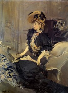 Belle Époque : « la visite » Jeune femme élégante en robe de soirée (peinture de Giovanni Boldini) - Giovanni Boldini