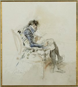 Gentleman assis dans un fauteuil lisant un livre et fumant une pipe - Giovanni Boldini
