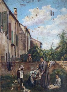 Italie, Ferrare, La Cour de la maison du père - Giovanni Boldini