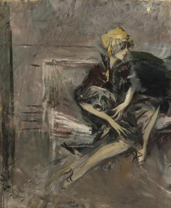 Dame au chapeau jaune avec son chien Marchesa Casati - Giovanni Boldini