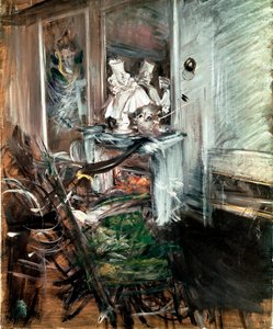 Le « Cardinal » de Bernini dans la chambre du peintre. Peinture de Giovanni Boldini (1842-1931) vers 1899. Huile sur toile. Dim : 53x46cm. Pistoia, Collezione Boldini - Giovanni Boldini