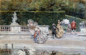 Vue du jardin de Versailles avec des personnes vêtues de vêtements du XVIIIe siècle, par Giovanni Boldini