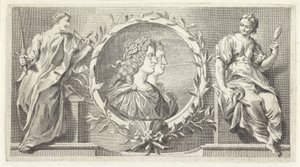 Cartouche avec homme et femme couronnés de lauriers