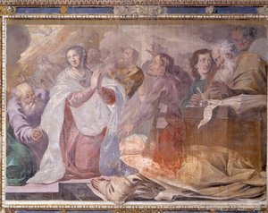 Italie, Lombardie, Pavie, Chartreuse de Pavie (Certosa), Histoires de Jésus et Marie, détail de fresque - Giovanni Cristoforo Storer