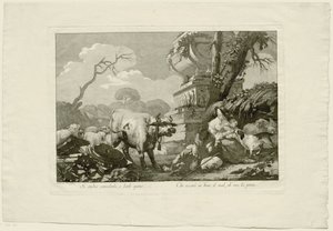 Famille de bergers avec bétail près d