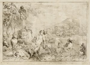Paysage avec une famille de satyres et sculpture classique - Giovanni David after Giovanni Benedetto Castiglione