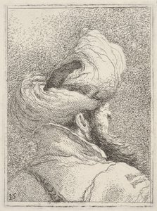 Homme barbu portant un turban, représenté en buste de dos, vu de trois quarts, de « Collection de têtes » (Raccolta di teste) - Giovanni Domenico Tiepolo