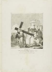Le Christ est aidé par Simon de Cyrène, planche 5 du chemin de croix