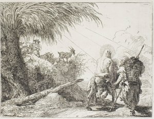 Joseph et Marie passant devant un berger et son troupeau, planche onze de La Fuite en Égypte - Giovanni Domenico Tiepolo