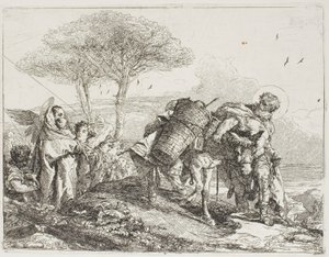 Marie, aidée par deux anges, suit Joseph avec l