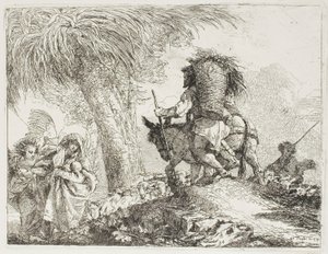 Marie, Aidée par un Ange, et Joseph Portant le Panier, Passant un Troupeau, planche 24 de La Fuite en Égypte - Giovanni Domenico Tiepolo