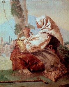 Vieille paysanne avec un panier d