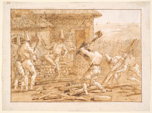 Punchinello coupant du bois - Giovanni Domenico Tiepolo