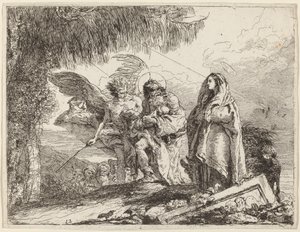 La fuite, Sainte Famille marchant avec un ange - Giovanni Domenico Tiepolo