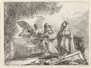 La fuite, Sainte Famille marchant avec un ange - Giovanni Domenico Tiepolo