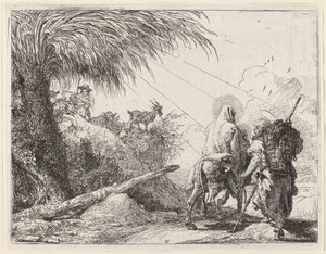 La fuite, Sainte Famille à droite, Joseph regardant à gauche - Giovanni Domenico Tiepolo