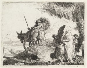 La fuite, avec la Madone à droite soutenue par des anges