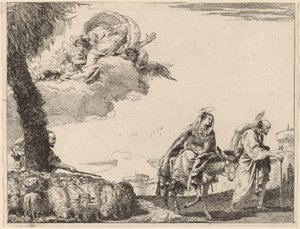 La fuite avec la Sainte Famille à droite - Giovanni Domenico Tiepolo