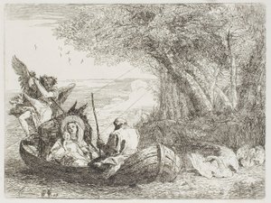 La Sainte Famille traversant le lac en bateau, planche dix-sept de La Fuite en Égypte - Giovanni Domenico Tiepolo