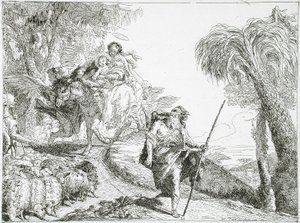 La Sainte Famille descendant un chemin forestier, près d