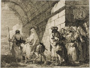 La Sainte Famille quittant par une porte de la ville, planche sept de La fuite en Égypte - Giovanni Domenico Tiepolo