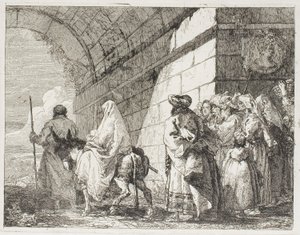 La Sainte Famille quittant par une porte de la ville, planche sept de La Fuite en Égypte - Giovanni Domenico Tiepolo