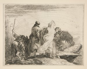 La Sainte Famille quittant la rive du fleuve, de la série Idee pittoresche sopra la fuga in Egitto - Giovanni Domenico Tiepolo
