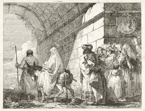 La Sainte Famille passe sous une arche de la ville - Giovanni Domenico Tiepolo