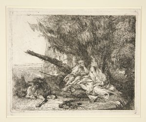 Le repos pendant la fuite en Égypte, de la série Idées pittoresques sur la fuite en Égypte - Giovanni Domenico Tiepolo