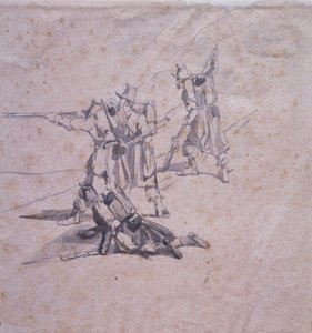 Quatre soldats en action - Giovanni Fattori