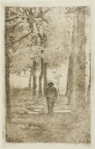 Promenade boisée avec figure - Giovanni Fattori
