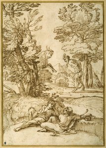 Paysage avec deux bergers se reposant, tandis qu