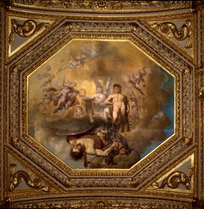Persée tuant la Méduse. Peinture de Giovanni Romanelli (1601-1662) décorant le plafond de la Salle Antonine, chambre des appartements d