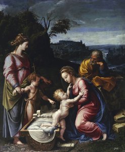 La Sainte Famille avec le jeune Jean-Baptiste et Sainte Catherine - Giovanni Francesco (c.1488 1528) Penni