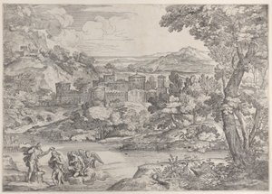 Le baptême du Christ en bas à gauche, dans un paysage